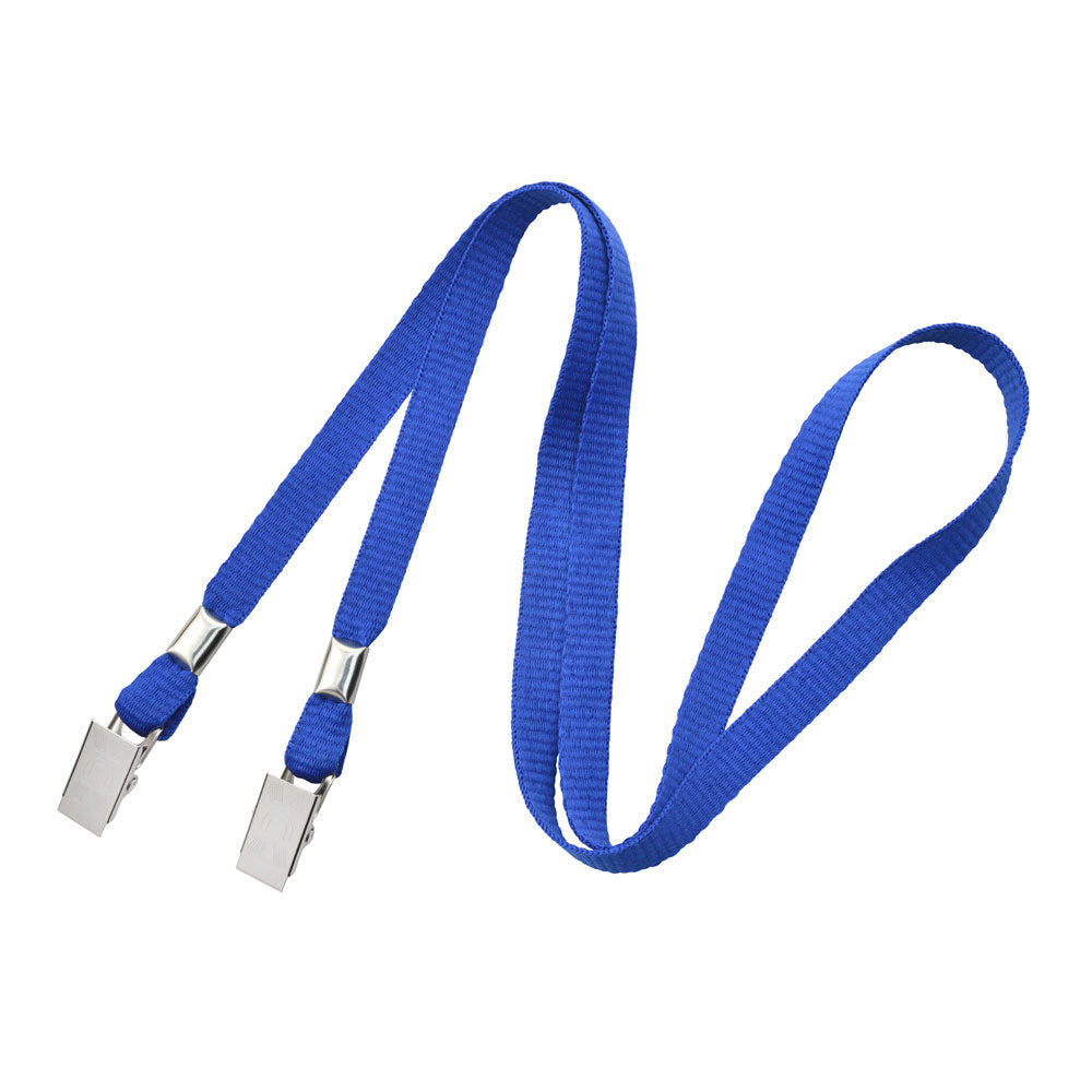 3/8 Open-Ended Lanyard with Two Bulldog Clips (100/Pack) Royal Blue