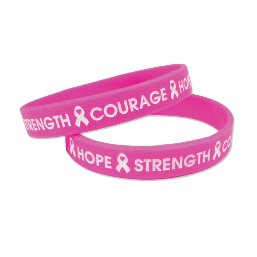 Silicone Wristbands Color Fill Debossed 1/2 Hope Design - Hot Pink (1